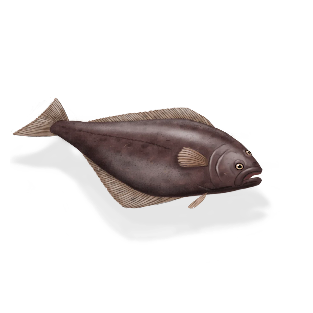 Colour illustration of an Atlantic halibut.